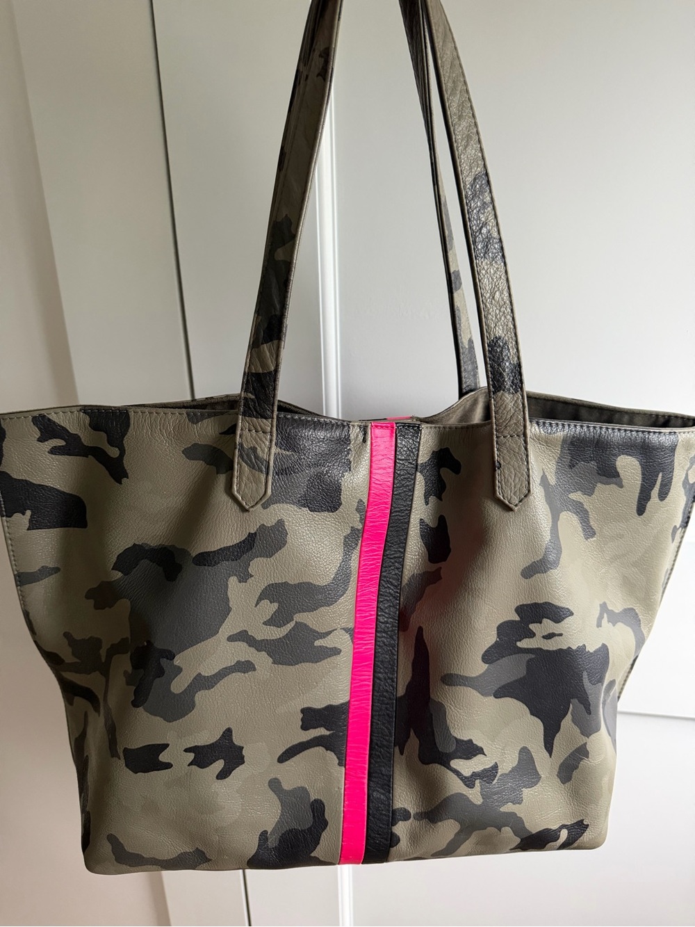 Camouflage Tote with Hot Pink and Black Stripes